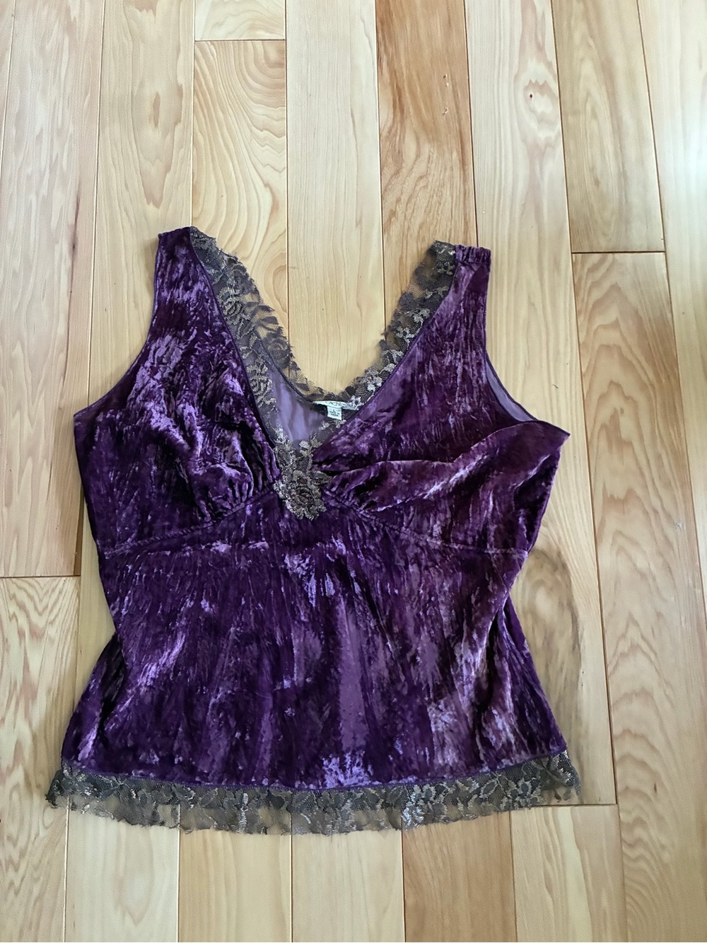 Cache Purple Velvet Lace-Trim Tank Top